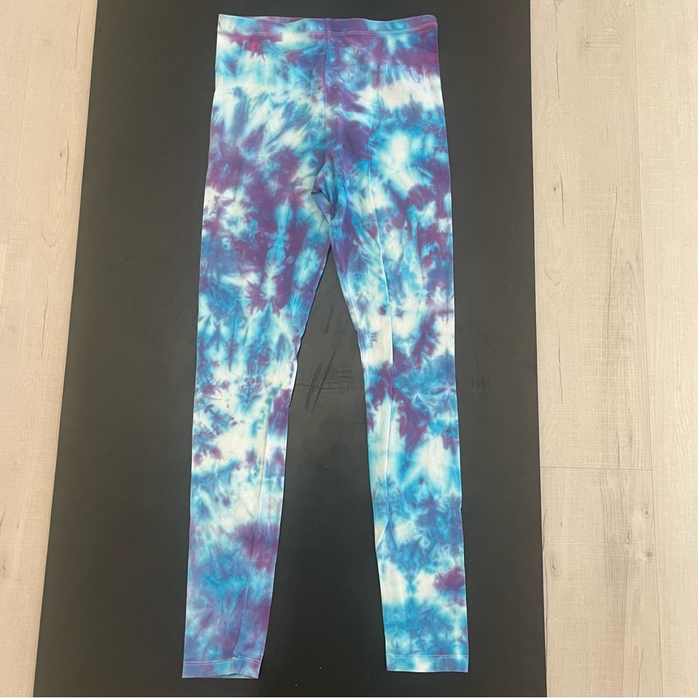 Hand-made Unique Tye-Dye Tyedye Leggings Blue Purple White - Small S 28” Inseam
